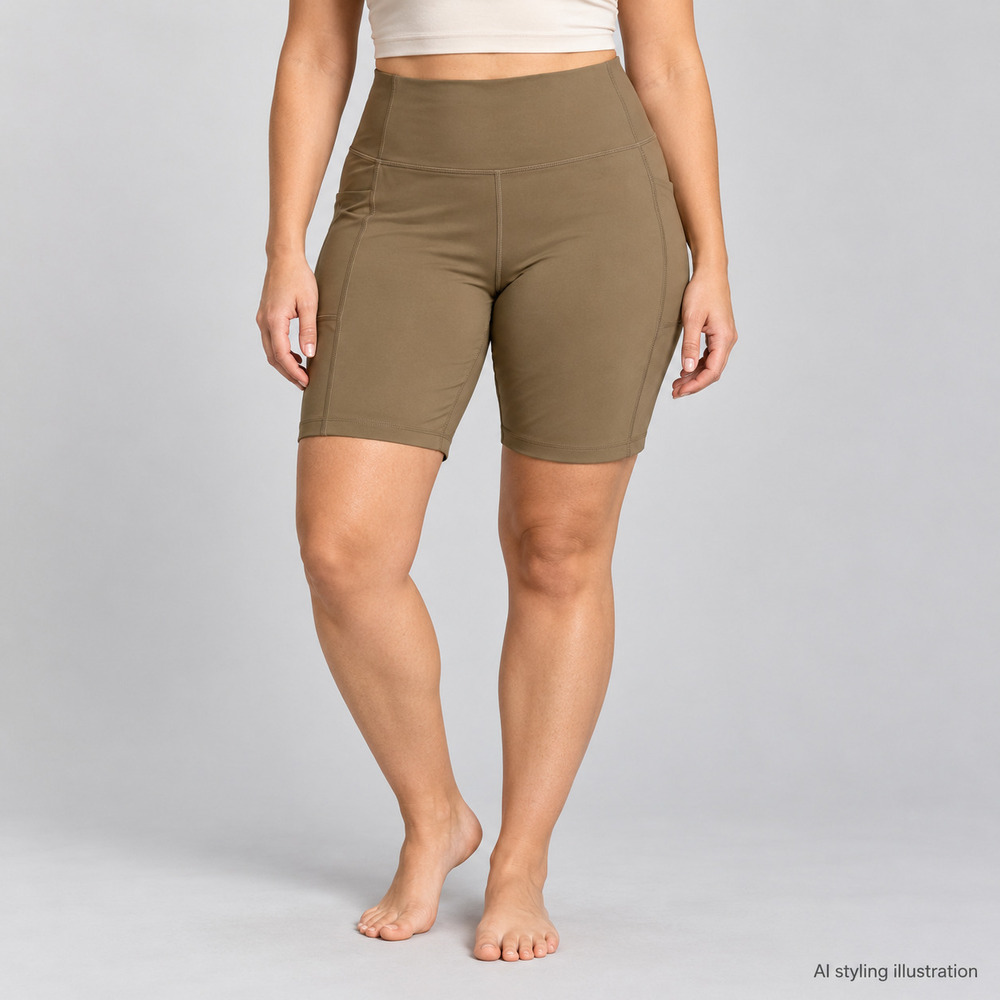 Girlfriend Collective BrownOlive High Rise Biker Shorts Size L